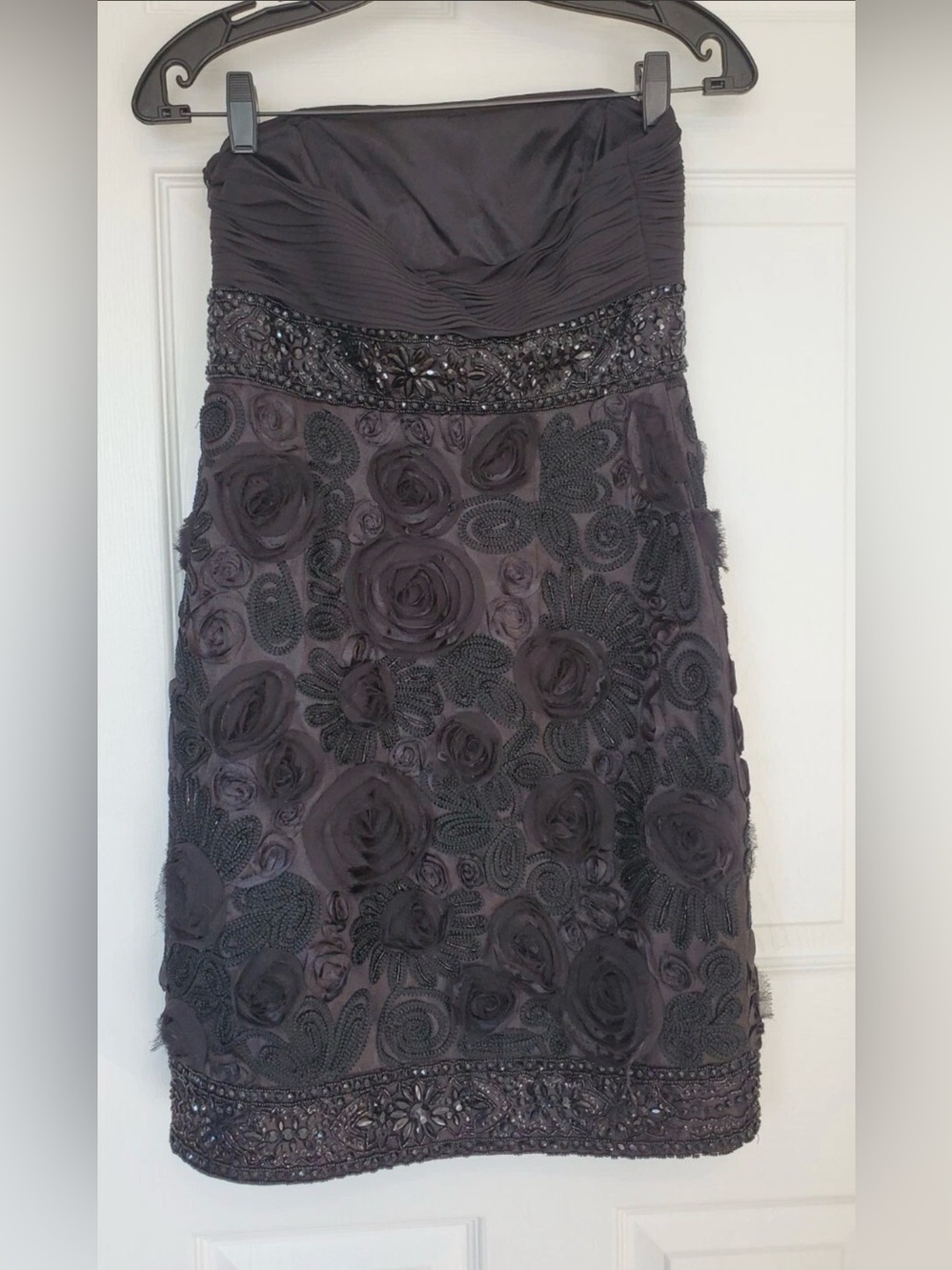 Y2K Sue Wong Nocturne Cocktail Dress Silk Floral Beaded Size 4 Black - Picture 2 of 6